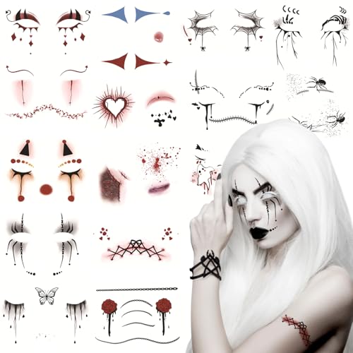 15 Sheet Halloween Face Tattoo Stickers - Waterproof Temporary