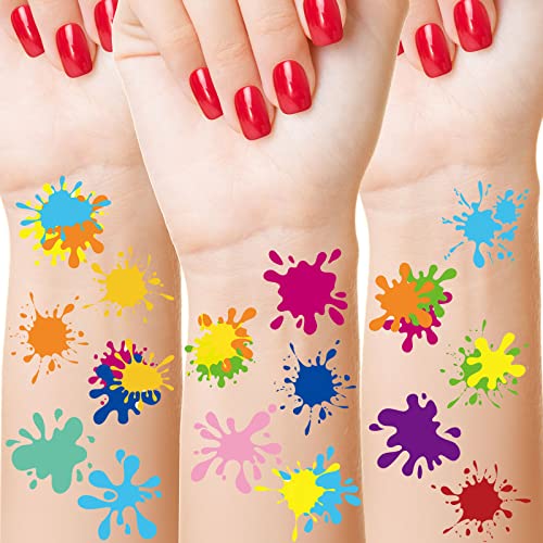 Maitys 144 Pieces Paint Party Splash Temporary Tattoos Artist Paint Tattoos Stickers for Art Party Favors Creative Slime Birthday Decoration Supplies Apparel Accessories