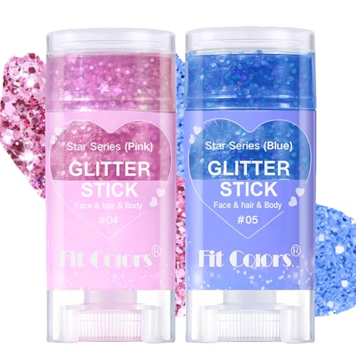 Blue & Pink Glitter Stick Set - Waterproof Face & Hair Glitter