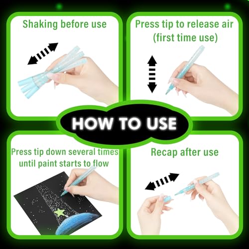 Glow in the Dark Markers - 8 Neon Fluorescent Paint Pens for Crafts