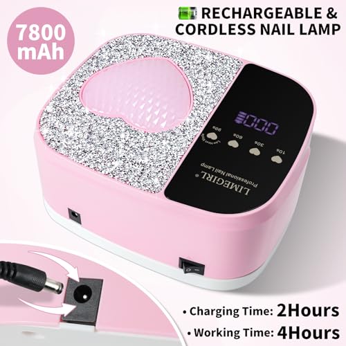 LIMEGIRL Pink UV LED Nail Lamp Kit for Gel Polish, Rechargeable & Fast Curing