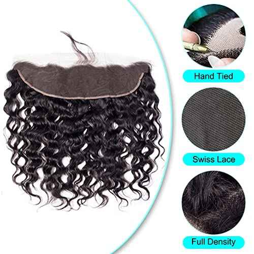 Water Wave Bundles with Lace Frontal Closure UDU 12A Wet and Wavy Human Hair Bundles with Closure 100% Unprocessed Human Hair Extensions Short Curly Remy Hair Weft with Free Part Frontal 50g/bundle