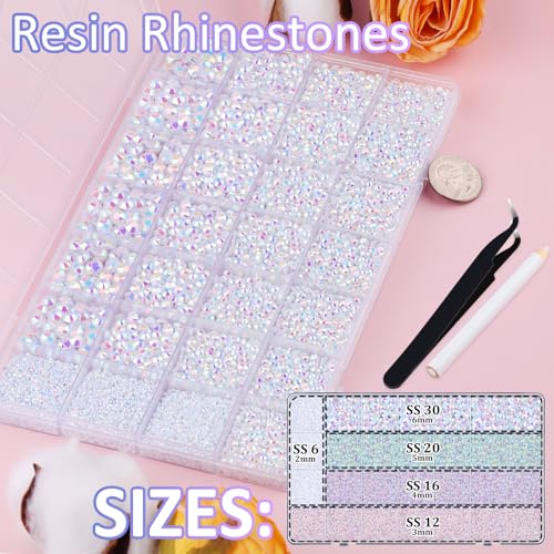 White AB 30000 Pcs Resin Rhinestones with Tweezers & 3x B7000 Glue for DIY Crafts Shoes Nails
