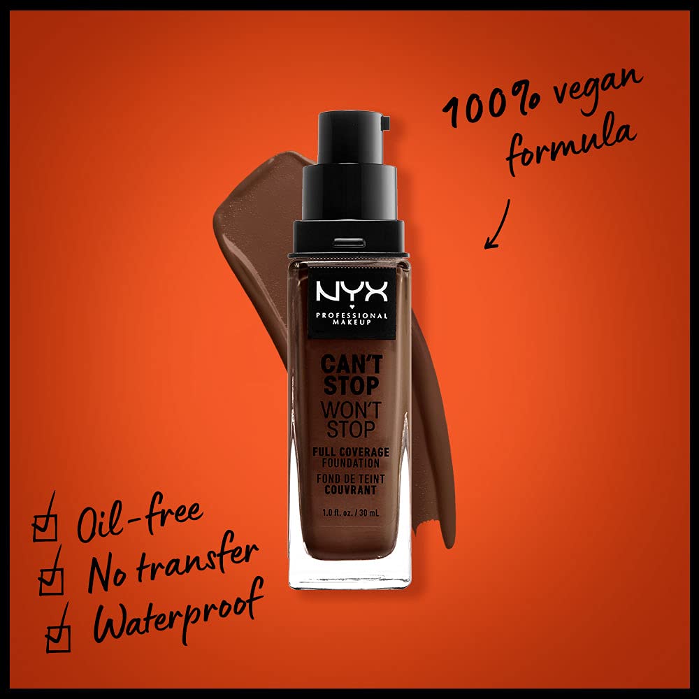 NYX PROFESSIONAL MAKEUP Can't Stop Won't Stop Foundation, 24h Full Coverage Matte Finish - Warm Walnut