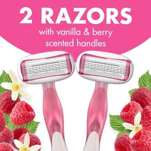 BIC Soleil 5 Escape Women's Disposable 5 Blade Razors, Vanilla and Berry Scented Handles, Comfort Shield, 2-Pack
