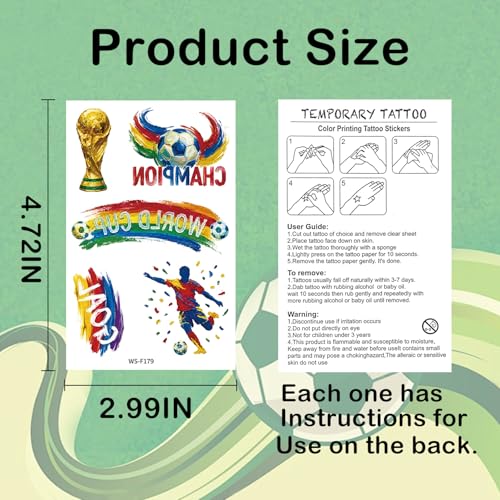 10 Sheets Soccer Temporary Tattoos – 49 Football Stickers