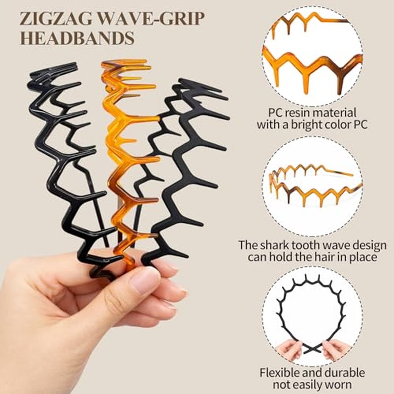 8-Pack Zigzag Headbands with Teeth for Women & Men