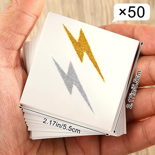 Glitter Lightning Bolt Temporary Tattoos, 50 Pack Gold Silver