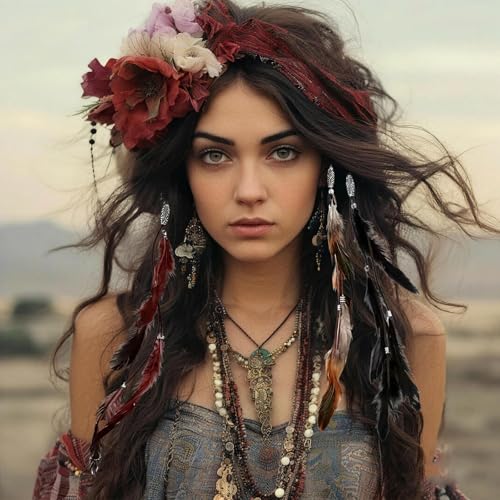 Feather Hair Clips 6Pcs - Festival Bohemian Accessory