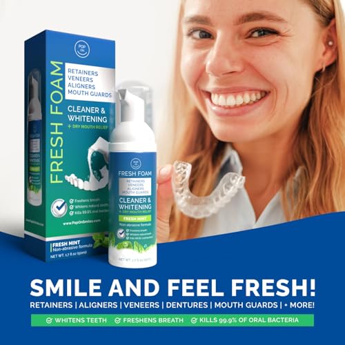 Aligner & Retainer Cleaner Fresh Foam ? Dry Mouth Relief, Compatible with All Clear Aligners, Retainers, Mouth Guards, Night Guards, Veneers, Whitens, Freshens, 3% Hydrogen Peroxide, Mint - 50ml 3pcs