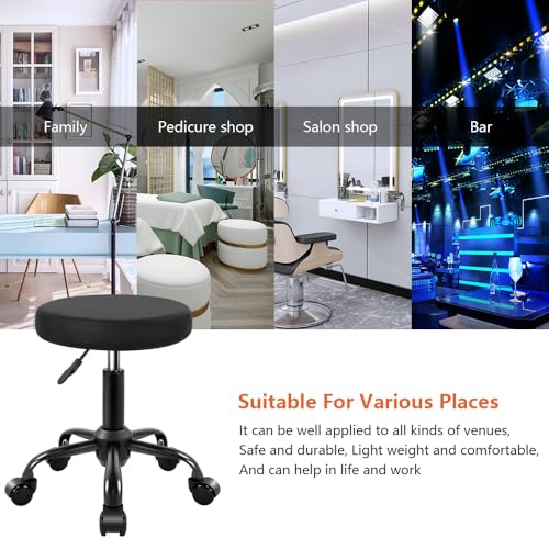 Height Adjustable Rolling Stool with Wheels, PU Leather