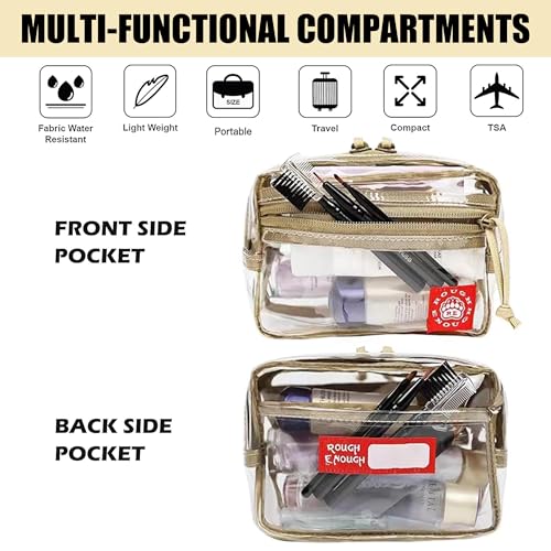 Rough Enough Clear TSA Approved Toiletry Bag Small Makeup Travel Pouch Compact Quart Size For Travel Business Trips Leakproof PVC With YKK Zipper