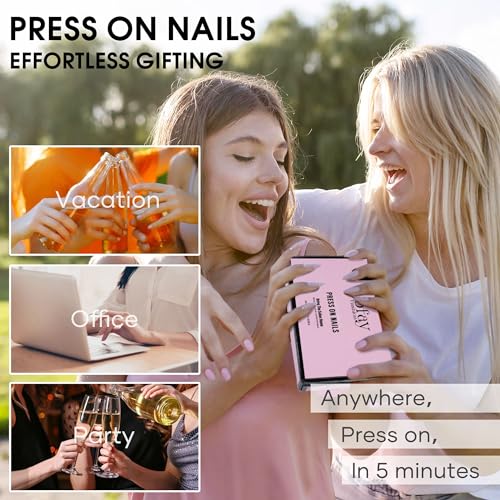 Press on Nail Kit, Almond Gel Nails Tips, Short Glue On Nails Fit Perfectly Natural Reusable Fake Nails with Nail Glue 12 Packs Stick on Nails Set-288Pcs for Girls Women