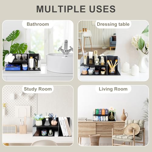 2-Tier Acrylic Makeup Organizer & Skincare Storage Cabinet Countertop Bamboo Desktop Organizer for Cosmetics, Skincare, and Essentials -Black