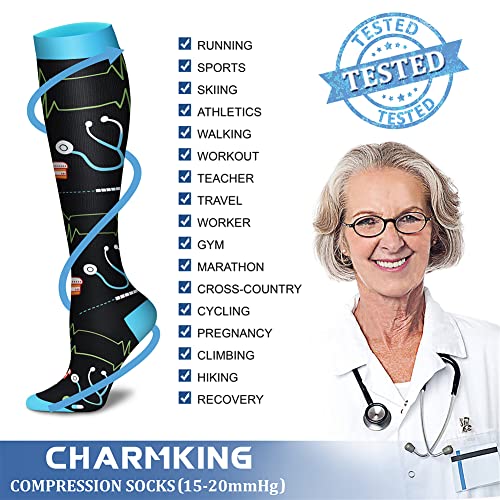 CHARMKING Compression Socks for Women & Men Circulation (3 Pairs) 15-20 mmHg is Best Athletic for Running, Flight Travel, Support, Cycling, Pregnant - Boost Performance, Durability (S/M, Multi 49)