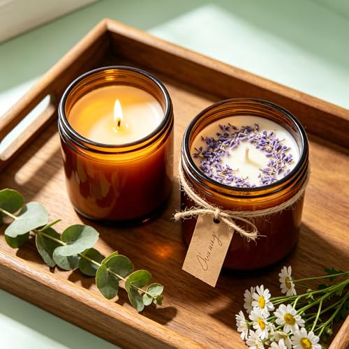 8 oz Amber Glass Jars with Metal Lids - 3 Pack for Candle & Lotion