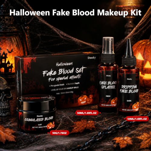 Halloween Fake Blood Makeup Kit - 3 Bottles SFX Spray & Dripping