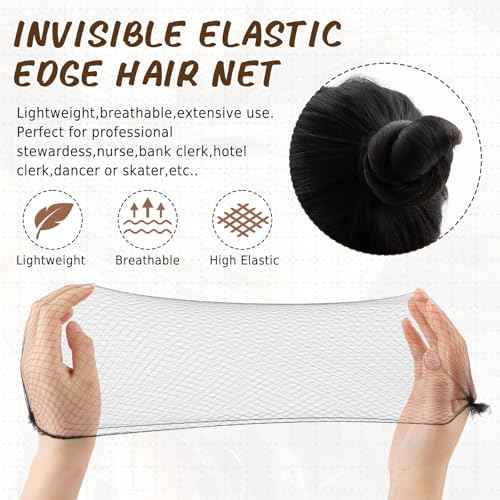 Zonon Bun Hair Nets Invisible Elastic Edge Mesh and U Shaped Pins Set, 50Pcs Individual Package Invisible Hair Nets, 40Pcs U Shaped Pins for Ballet Bun, Sleeping, Women and Wig (Multicolor)