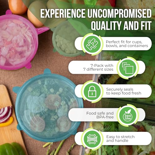 Reusable Silicone Stretch Lids 7-Pack – Universal Food-Grade Covers for Bowls, Cups, Jars (Multicolor)