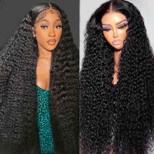 32 Inch 13x6 Deep Wave Lace Front Wigs Human Hair 200 Density HD Transparent Deep Curly Lace Front Wig Curly Human Hair Glueless Wig Wet and Wavy Pre Plucked Deep Wave Lace Frontal Wigs For Women