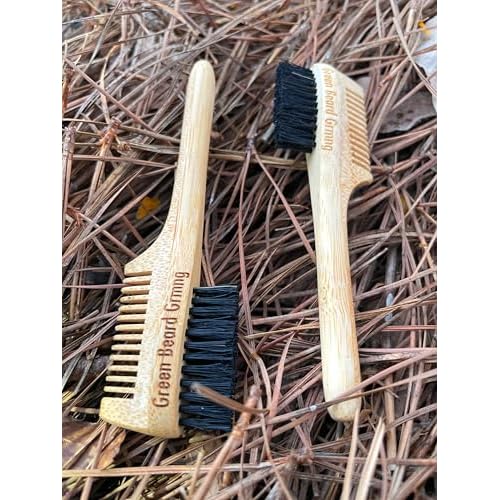 2-in-1 Sapling Split-leaf Mustache Brush & Comb (2-Pack) from Green Beard Grmng - Boar Bristle & Bamboo