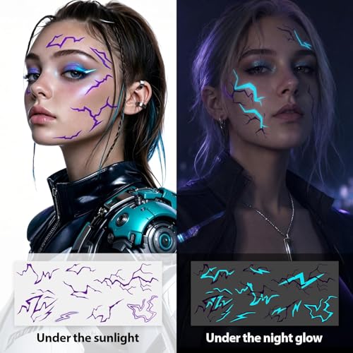 Luminous Laser Temporary Tattoos - 16 Designs, 2 Sheets