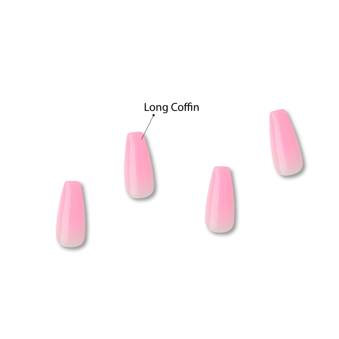 GoldFinger False Nails Kit, Jelly Color Ready to Wear Baby Pink Fake Nails, Manicure Stick and Glue Included, Long Length, Coffin Shape, Long-Lasting Hottest Trend Glue on Nails