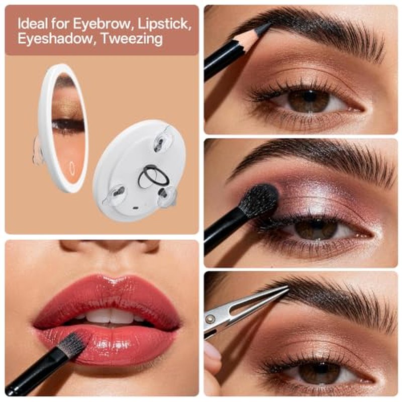 10X Magnifying Makeup Mirror with LED Lights & Suction Cups
