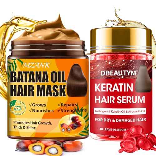 Batana Oil for Hair Growth & Keratin Hair Treatment Serum,Batana Hair Mask for Damaged Hair and Growth,40 Capsules Leave-in Hair Oil Anti Frizz Hair Conditioner Serum