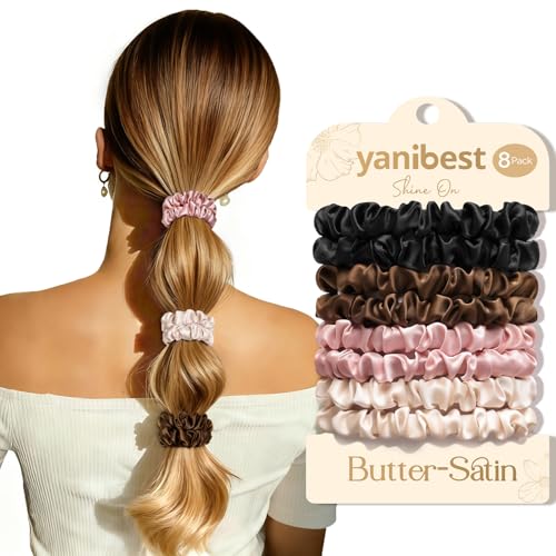 YANIBEST 8 Pcs Satin Hair Ties - Gentle No Damage Hair Scrunchies