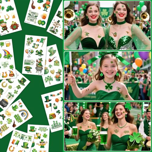 St Patrick's Day Temporary Tattoos - 20 Sheets Shamrock