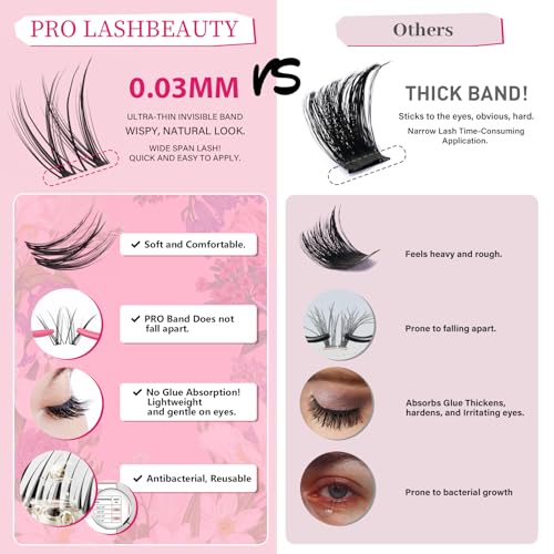 PROLASHBEAUTY Natural Lash Clusters Kit Wispy Lash Clusters Invisible Band with Clear Lash Bond and Seal Lash Tweezer Lash Remover Eyelash Clusters Kit Waterproof Easy to Apply (Solia,8-16mix)