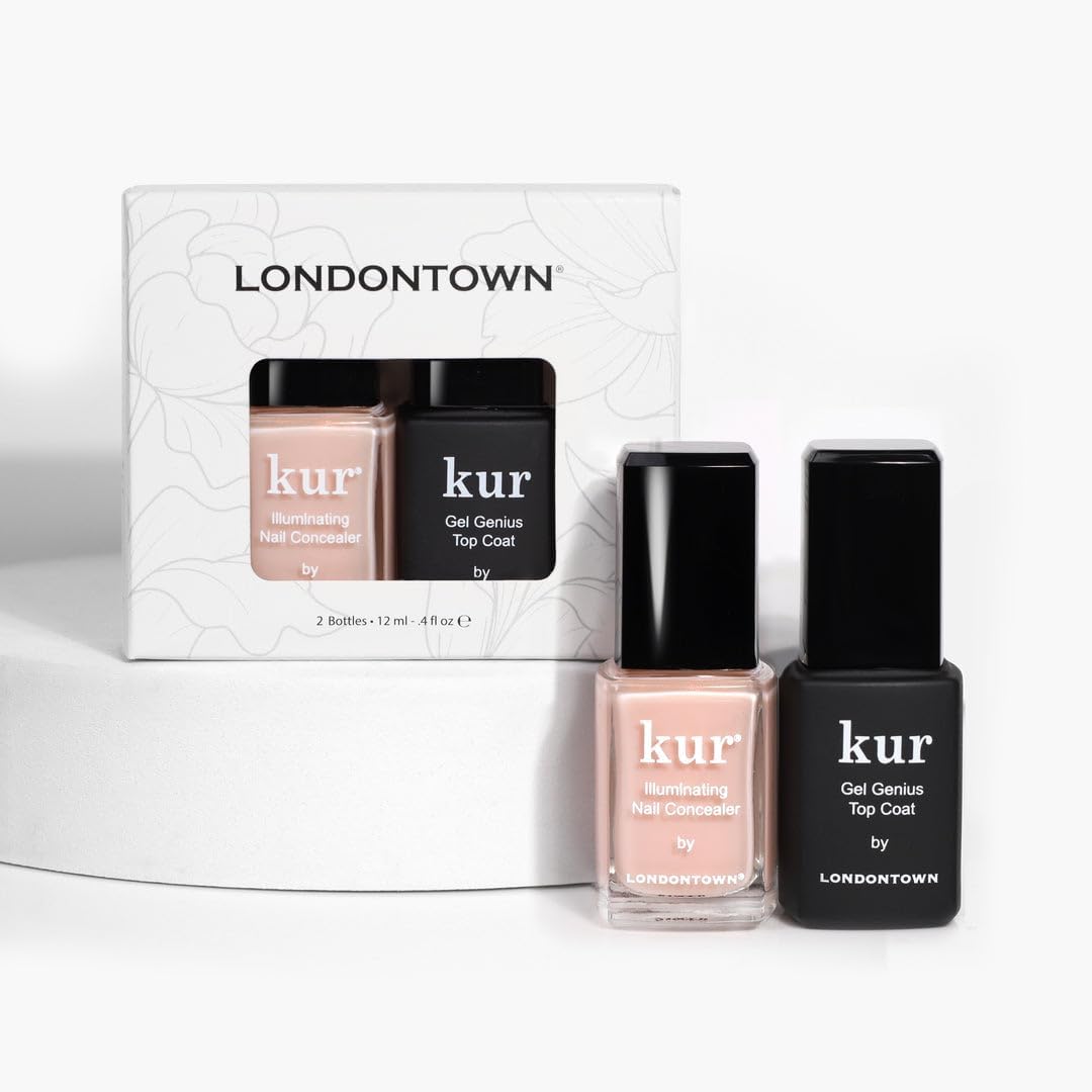 LONDONTOWN kur Go Bubble Nail Conceal & Go Duo Set, Includes Go Bubble Nail Illuminating Concealer & Gel Genius Top Coat, 2 Piece Set, 0.4 Fl Oz