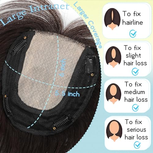 Human Hair Topper for Thinning Crown 16 inch Dark Brown