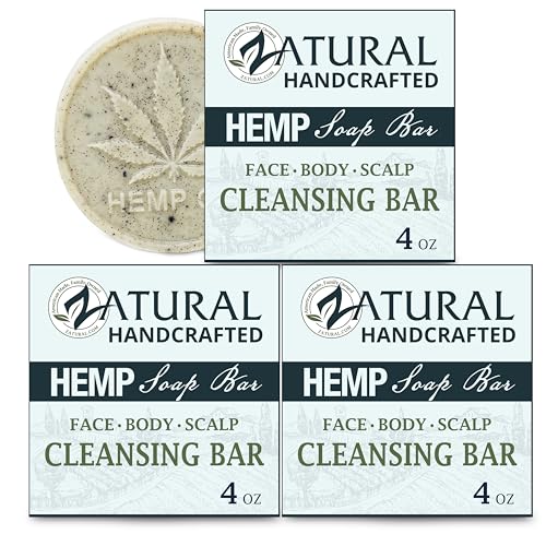 Zatural 100% Natural Hemp Bar Soap | Gentle Cleansing & Moisturizing Body Soap with Pure Botanical Ingredients | Rich Lather Formula (3 Bars)