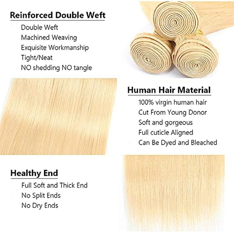 613 Blonde Straight Human Hair Bundles - AuokMar 12-34 Inch