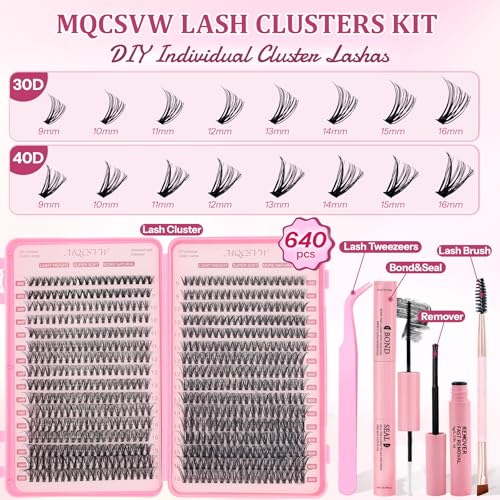 Lash Clusters Kit 640Pcs - 30D+40D Wispy Eyelash Extensions 9-16mm