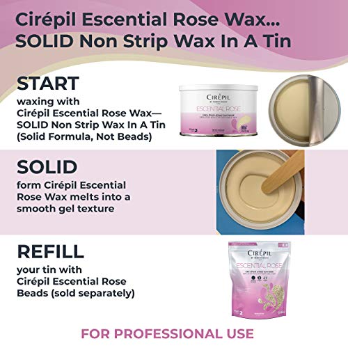 Cirepil - Escential Rose - 400g / 14.11 oz Hard Wax Tin - Creamy Stripless Wax for Sensitive Areas - Effective on Short & Shaved Hair - Professional Body & Bikini Depilatory Refill