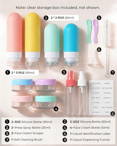 TSA Approved Travel Bottles Set - 18pc Leak Proof Silicone Containers