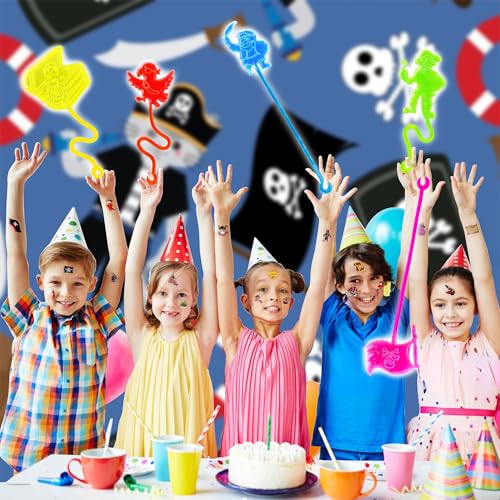 48 Pirate Party Favors - Stick Hands & Temporary Tattoos for Kids