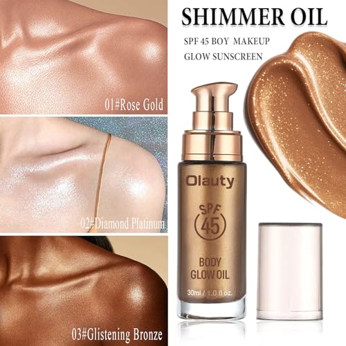 Waterproof SPF 45 Body Shimmer Oil with Glow - Diamond Platinum Variation