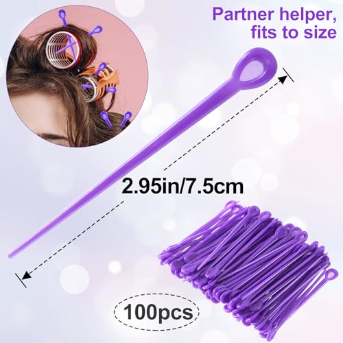 Alpinleux 100 Pcs Purple Hair Roller Pins - Plastic Clip Roller Picks for Hair Curling