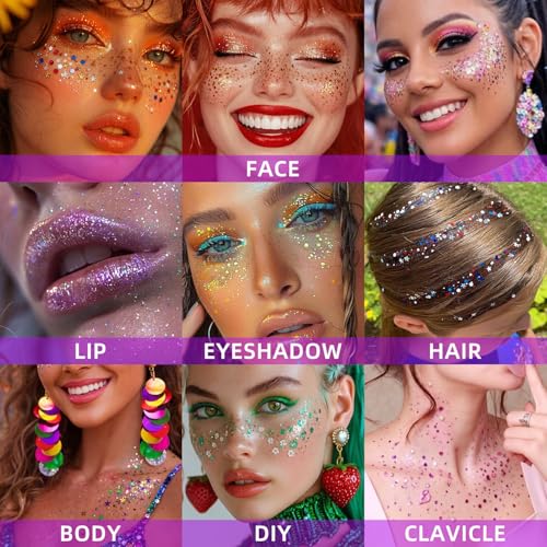 Chunky Glitter Gel for Body & Face - Holographic Shimmer Makeup