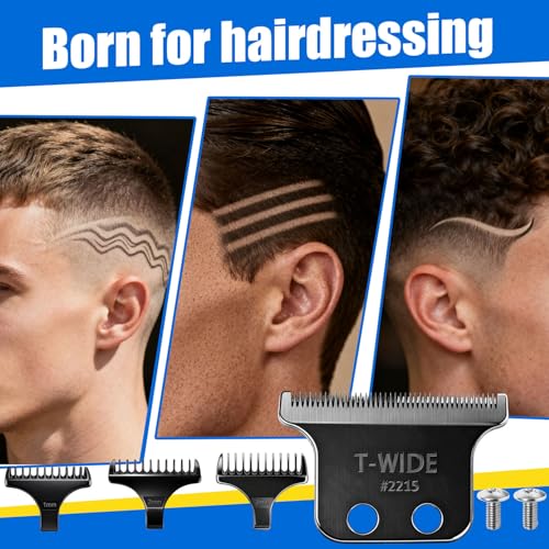 2PCS 2215 Replacement T Wide Blades Compatible with Wahl 5 Star Detailer Li Trimmer(8081) and (8171) - Adjustable Stainless-steel Zero-Gap Trimmer Blade ((3PCS-Black)