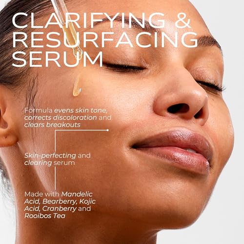 Fitglow Beauty Clear + Bright Mandelic Serum Drops | Gentle Exfoliating Face Serum | Evens Tone, Corrects Discoloration & Clears Breakouts | Hyaluronic Acid | 30ml
