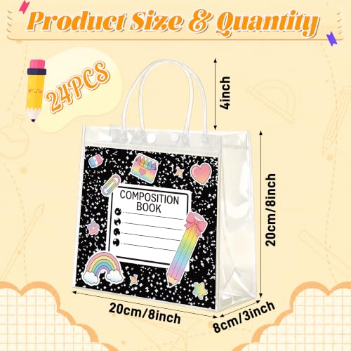 Renbuzhu 24-Pack Clear PVC Gift Bags 8x8x3in with Handles – Reusable Classroom Party Favor Bags