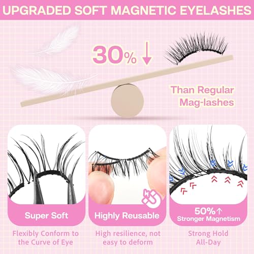 CALAILIS Magnetic Eyelashes with Applicator Upgrade Soft Magnetic Lashes Natural Look Reusable No Glue or Eyeliner Needed Easy to Wear and Remove (RC03, 1 Pack)
