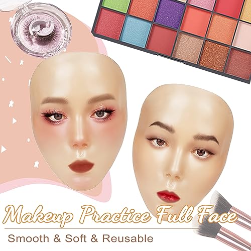 Silicone Makeup Practice Board - Full Face Mannequin with Makeup Kit, Face Gems, Brushes - Perfect for Beginners & Professionals
