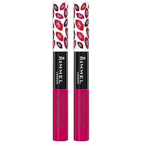Rimmel London Provocalips 16hr Kiss-Proof Lip Color - Two-Step Liquid Lipstick to Lock in Color and Shine - 550 Play With Fire, .14 fl.oz. (Pack of 2)