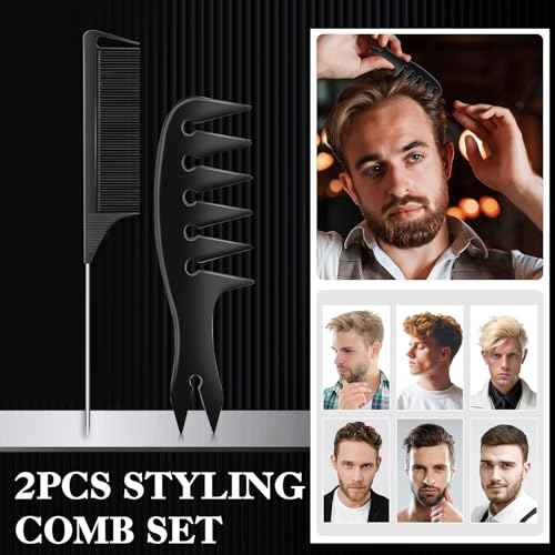 DUAIU 9Pcs Hair Comb Set, Professional Barber Combs for Hair Cutting and Styling - Premium Grade Hair Spray Bottle Neck Duster Barber Brush Set, Taper Texture Clipper Comb Tools for Men Boys